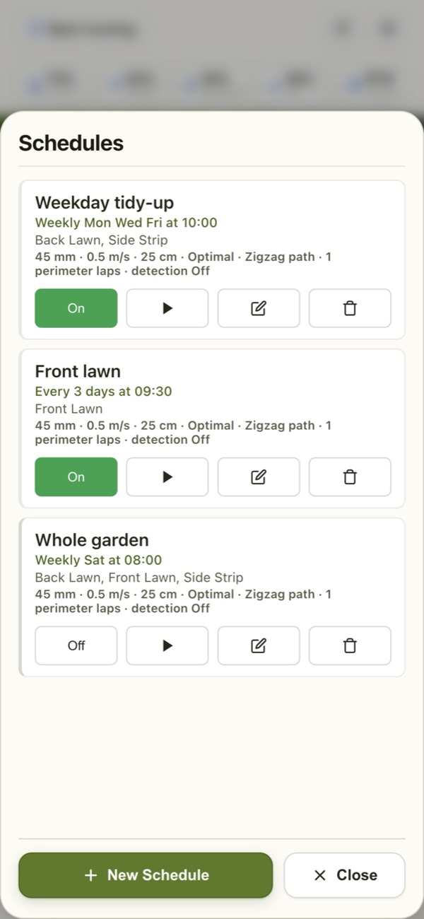 Schedules in the LuLuMate app
