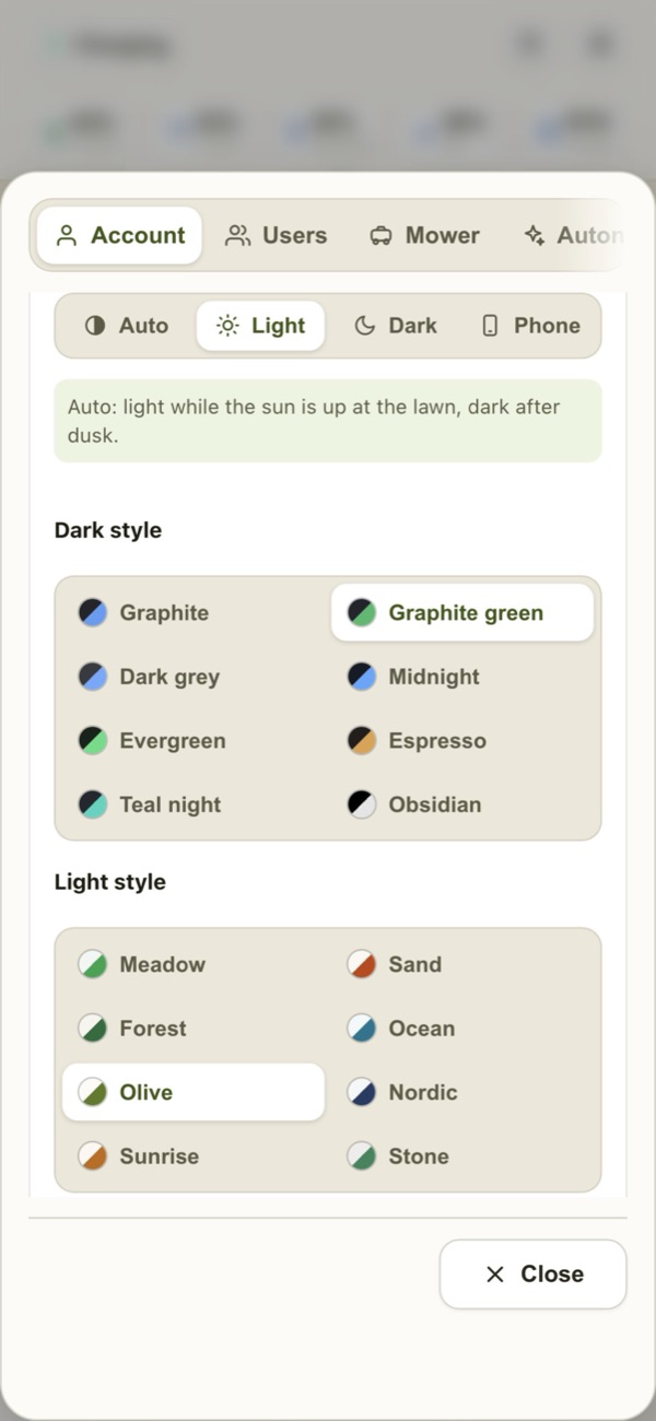 Sixteen styles in the LuLuMate app
