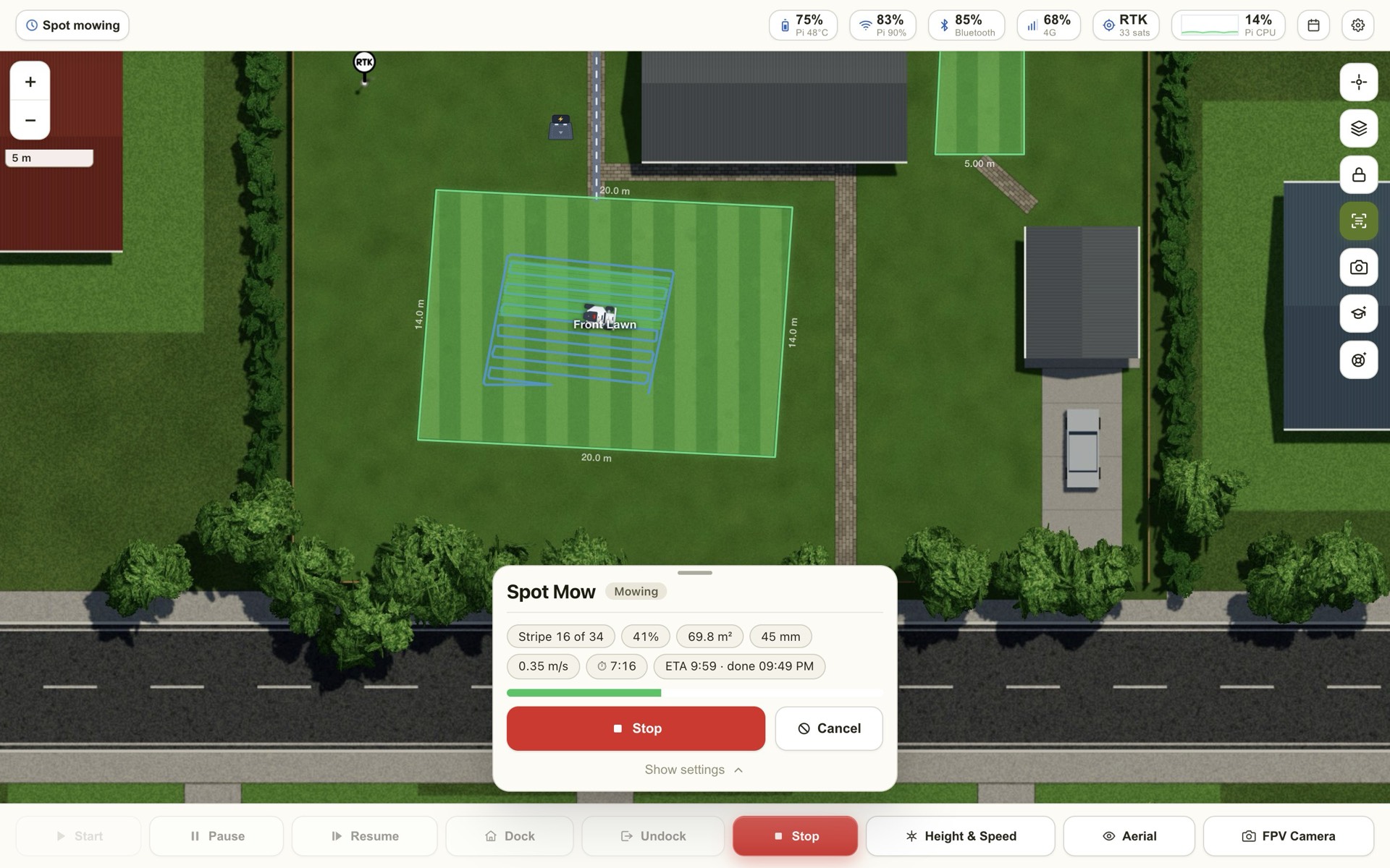 Spot mowing in LuLuMate on a computer